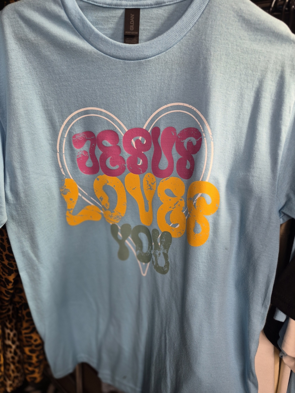 Gildan Light Blue 'Jesus Loves You' Graphic Tee